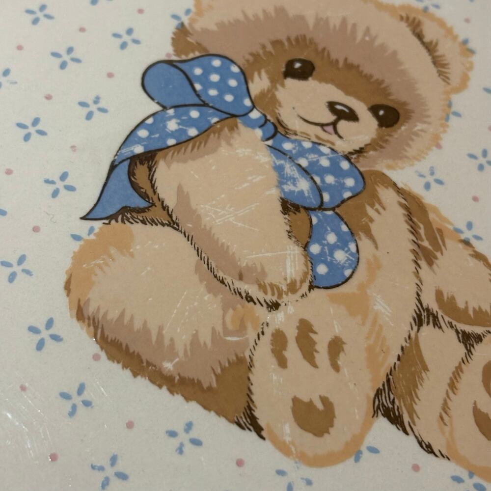 Vintage Tienshan Country Bear Teddy Stoneware 4 Pc Set Grannycore Blue Bow - Picture 4 of 8